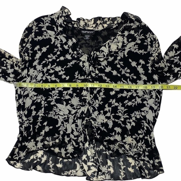 TEMPTATION Black & White Tie Waist L/S Blouse - Picture 7 of 11